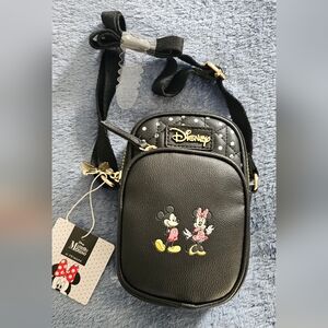 Disney Primark Black Crossbody Bag with Mickey and Minnie Embroidery